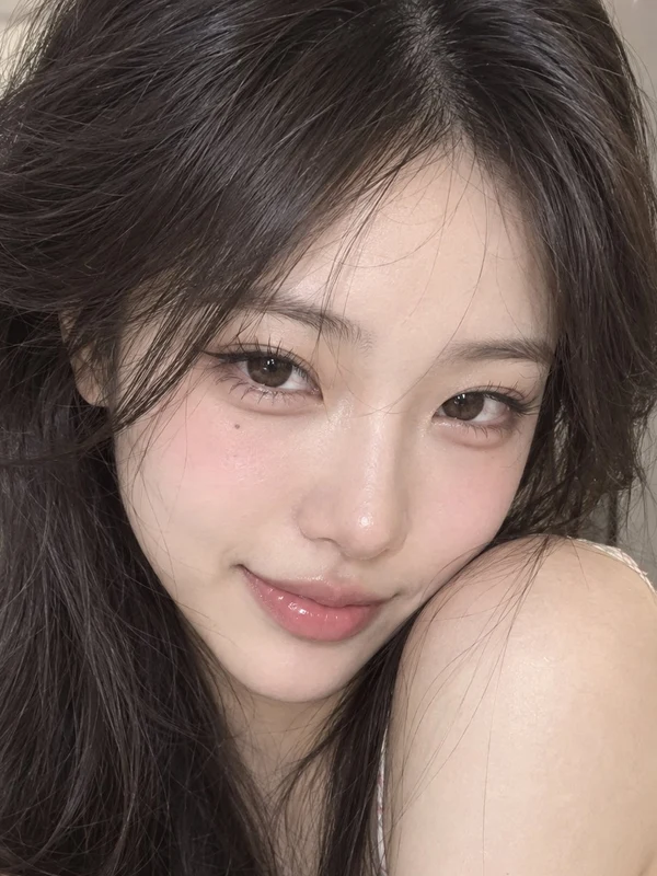 Close portrait of a woman with long dark hair